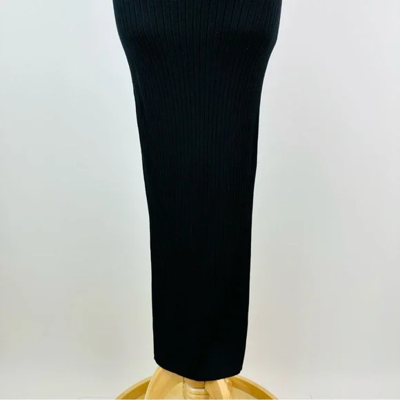 Good American Black Bodycon Ribbed Knit Tie Waist Midi Dress Size 1 Small - Picture 10 of 11